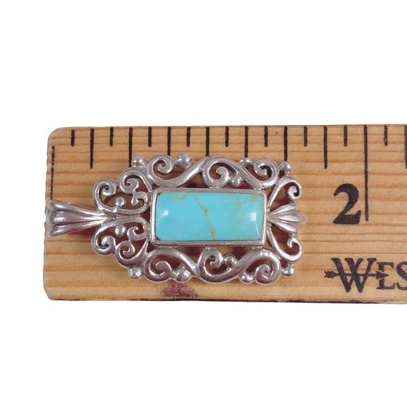 925 Sterling Silver Scroll Frame Turquoise Pendant - Picture 4 of 5